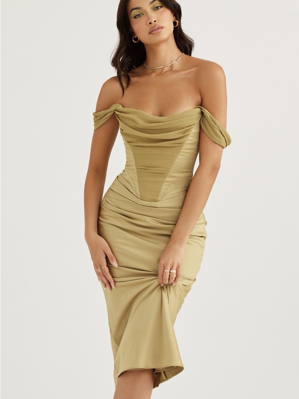 House of CB Natalya satin corset midi dress